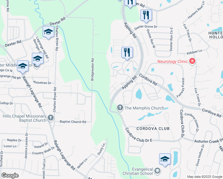 map of restaurants, bars, coffee shops, grocery stores, and more near 1328 Broadstone Lane in Shelby County