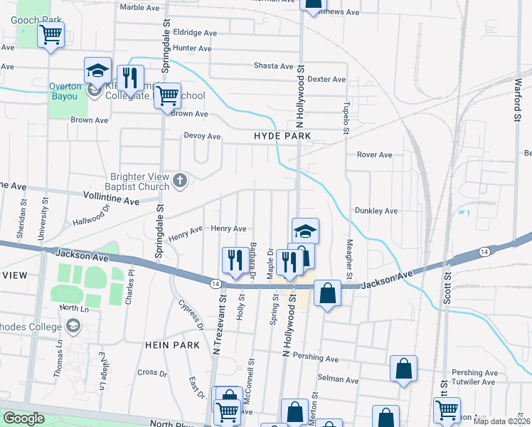 map of restaurants, bars, coffee shops, grocery stores, and more near 941 Maple Drive in Memphis