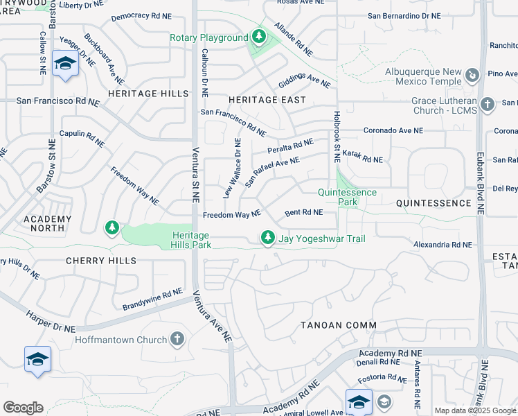 map of restaurants, bars, coffee shops, grocery stores, and more near 7525 De Vargas Loop Northeast in Albuquerque