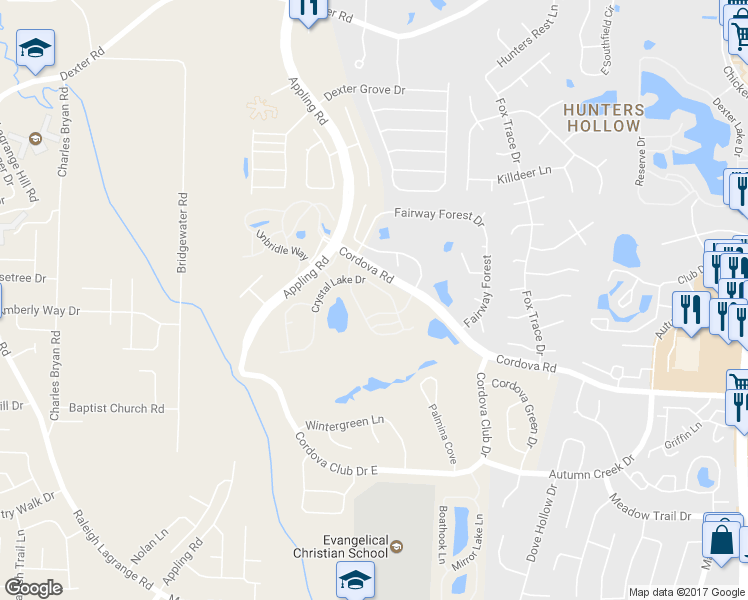 map of restaurants, bars, coffee shops, grocery stores, and more near 7553 Crystal Lake Drive in Shelby County