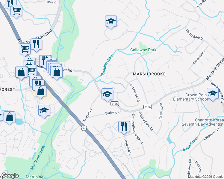 map of restaurants, bars, coffee shops, grocery stores, and more near in Charlotte