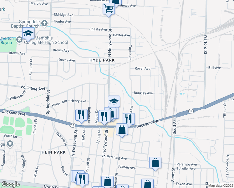 map of restaurants, bars, coffee shops, grocery stores, and more near 2483 Dana Drive in Memphis