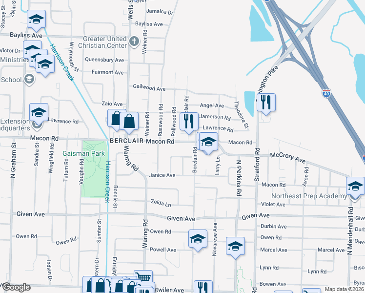 map of restaurants, bars, coffee shops, grocery stores, and more near 4433 Macon Road in Memphis