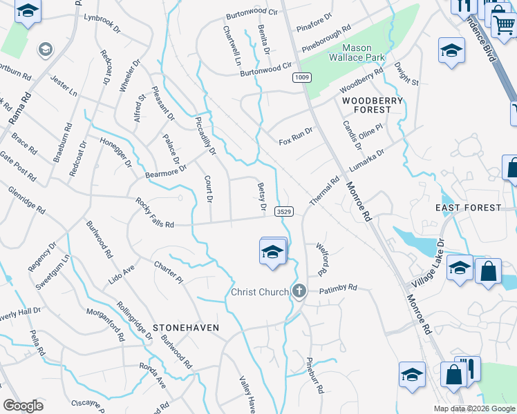 map of restaurants, bars, coffee shops, grocery stores, and more near 1215 Betsy Drive in Charlotte
