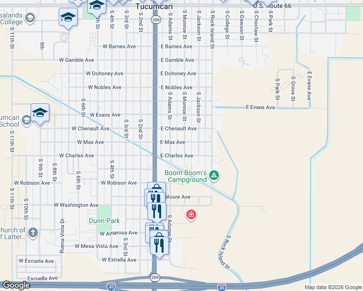 map of restaurants, bars, coffee shops, grocery stores, and more near 1800-1898 South Monroe Street in Tucumcari