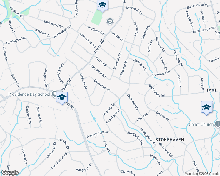 map of restaurants, bars, coffee shops, grocery stores, and more near 6201 Glenridge Road in Charlotte
