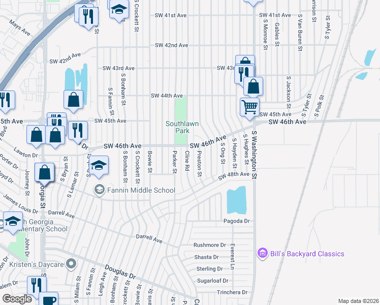 map of restaurants, bars, coffee shops, grocery stores, and more near 4606 Cline Road in Amarillo