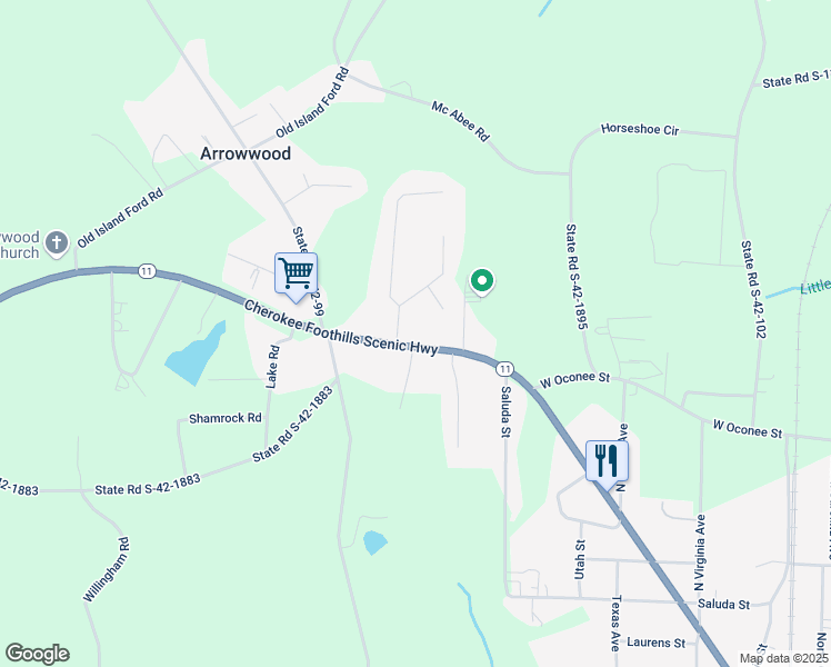 map of restaurants, bars, coffee shops, grocery stores, and more near 1094 South Carolina 11 in Chesnee