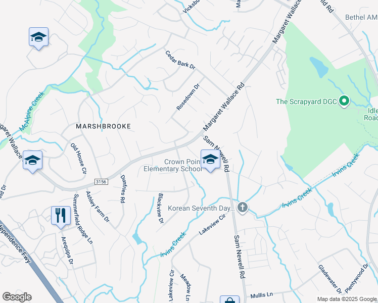 map of restaurants, bars, coffee shops, grocery stores, and more near 3534 Margaret Wallace Road in Matthews