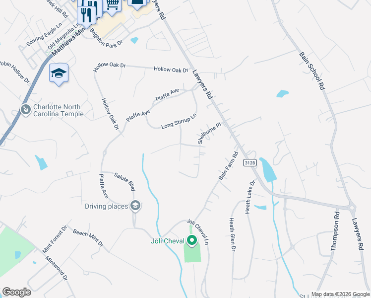 map of restaurants, bars, coffee shops, grocery stores, and more near 2520 Weathersford Road in Mint Hill