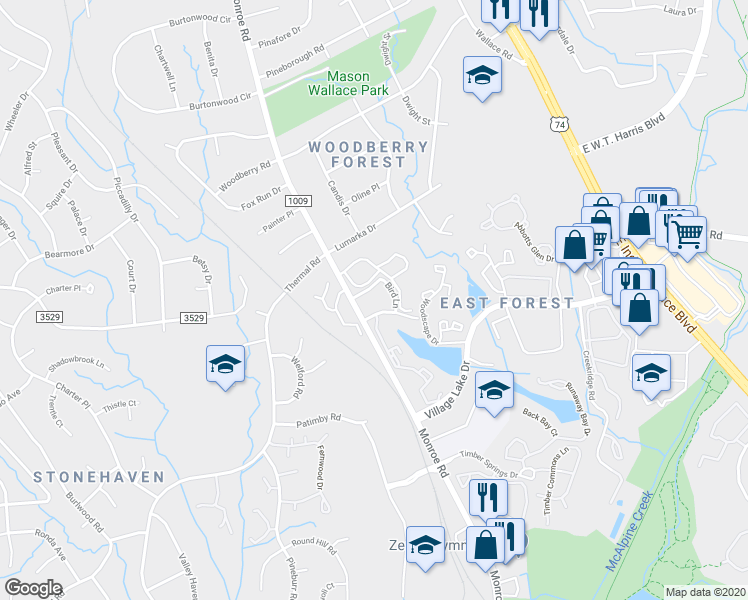map of restaurants, bars, coffee shops, grocery stores, and more near in Charlotte