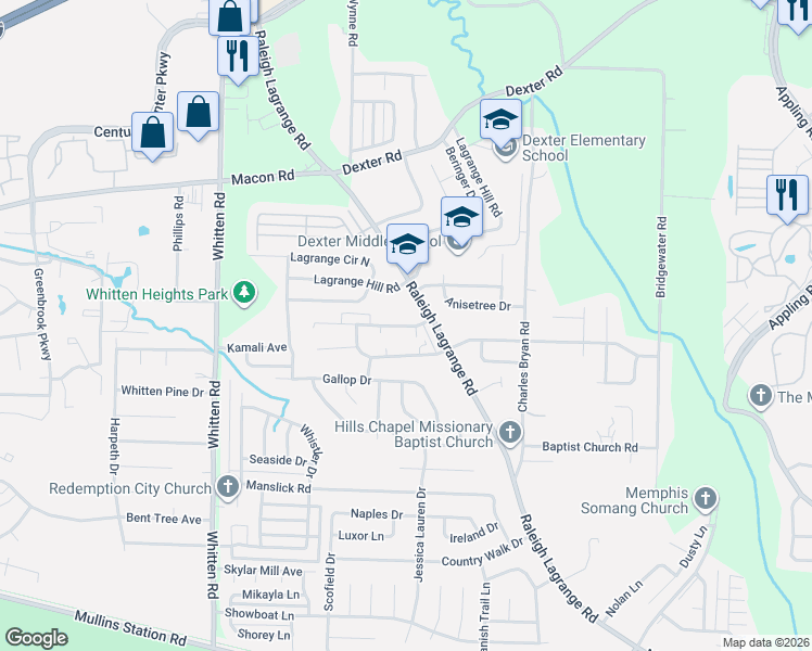 map of restaurants, bars, coffee shops, grocery stores, and more near 1017 North Sanga Road in Memphis