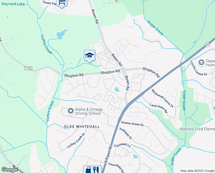 map of restaurants, bars, coffee shops, grocery stores, and more near 2301 Lawry Run Drive in Charlotte