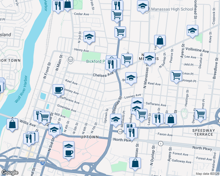 map of restaurants, bars, coffee shops, grocery stores, and more near 622 Keel Avenue in Memphis