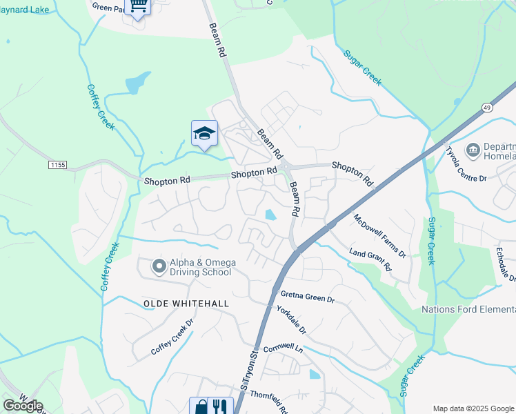 map of restaurants, bars, coffee shops, grocery stores, and more near 2301 Lawry Run Drive in Charlotte