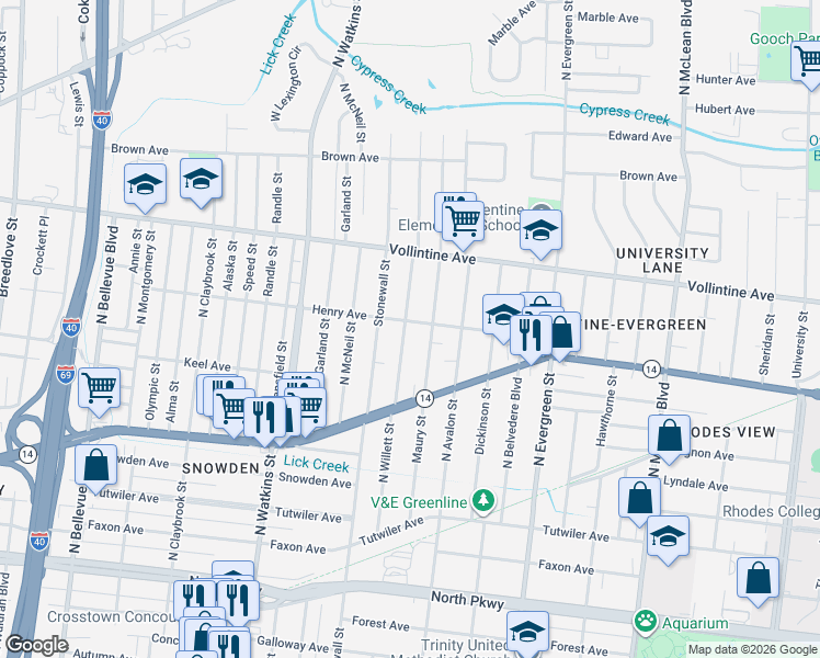 map of restaurants, bars, coffee shops, grocery stores, and more near 839 Maury Street in Memphis