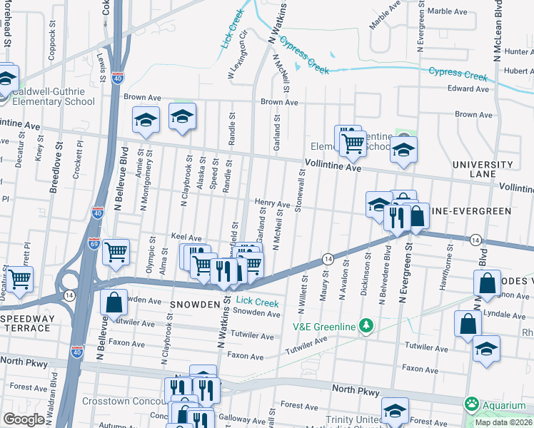 map of restaurants, bars, coffee shops, grocery stores, and more near 829 North McNeil Street in Memphis
