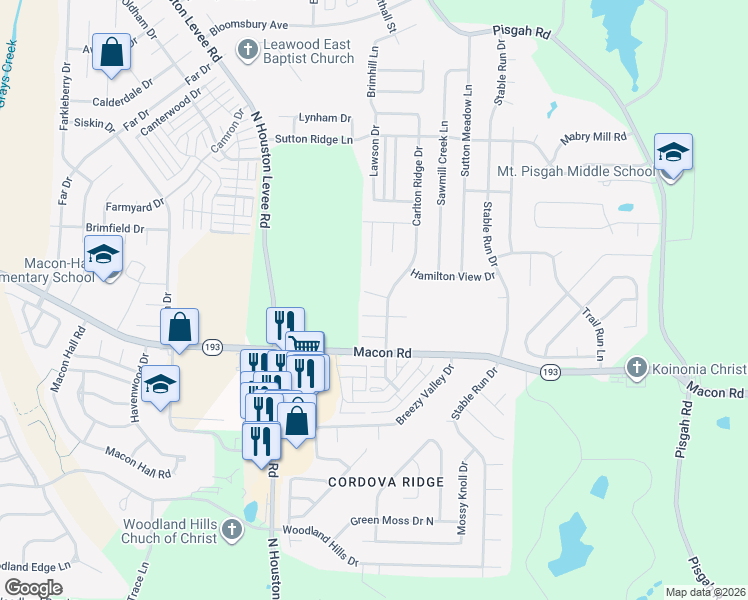 map of restaurants, bars, coffee shops, grocery stores, and more near 1328 Carlton Ridge Drive in Shelby County