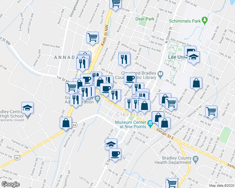 map of restaurants, bars, coffee shops, grocery stores, and more near 431 2nd Street Northwest in Cleveland