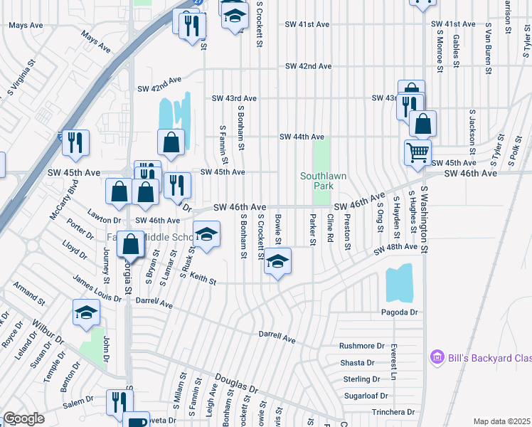 map of restaurants, bars, coffee shops, grocery stores, and more near 4606 Bowie Street in Amarillo