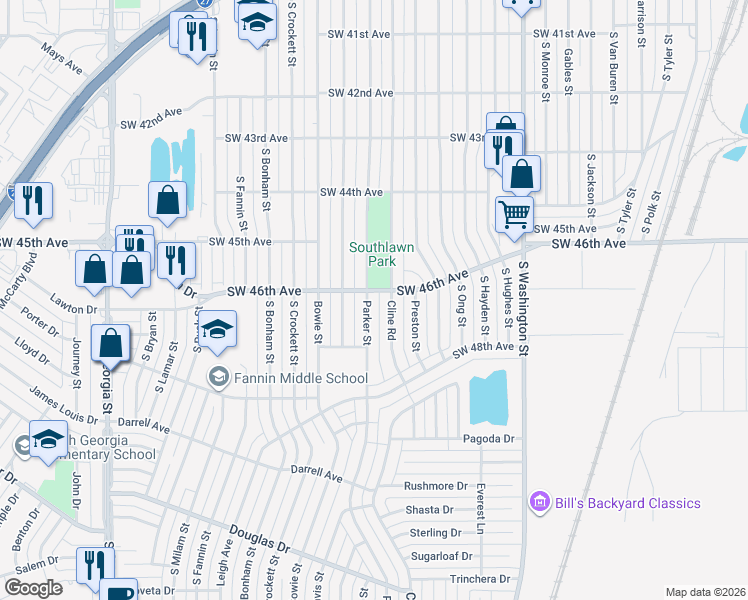 map of restaurants, bars, coffee shops, grocery stores, and more near 4606 Cline Road in Amarillo