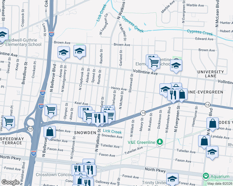 map of restaurants, bars, coffee shops, grocery stores, and more near 829 North McNeil Street in Memphis