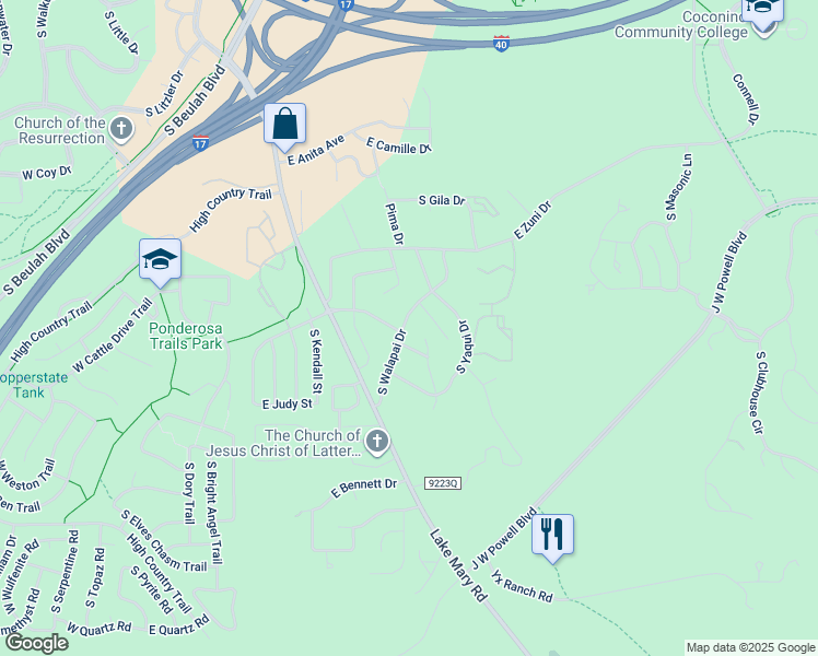 map of restaurants, bars, coffee shops, grocery stores, and more near 3720 South Walapai Drive in Flagstaff
