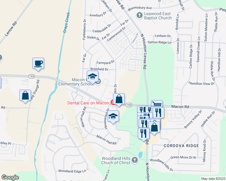 map of restaurants, bars, coffee shops, grocery stores, and more near 9914 Leda Cove in Shelby County