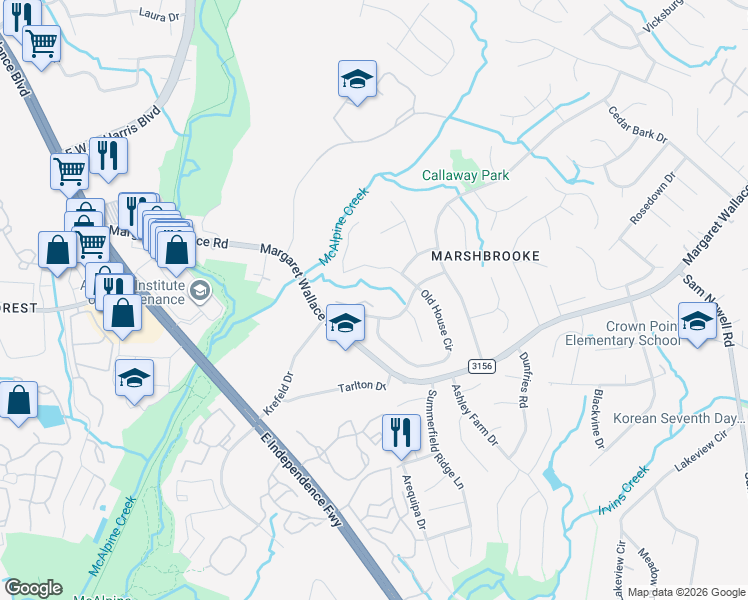 map of restaurants, bars, coffee shops, grocery stores, and more near 9710 Old Gate Drive in Matthews