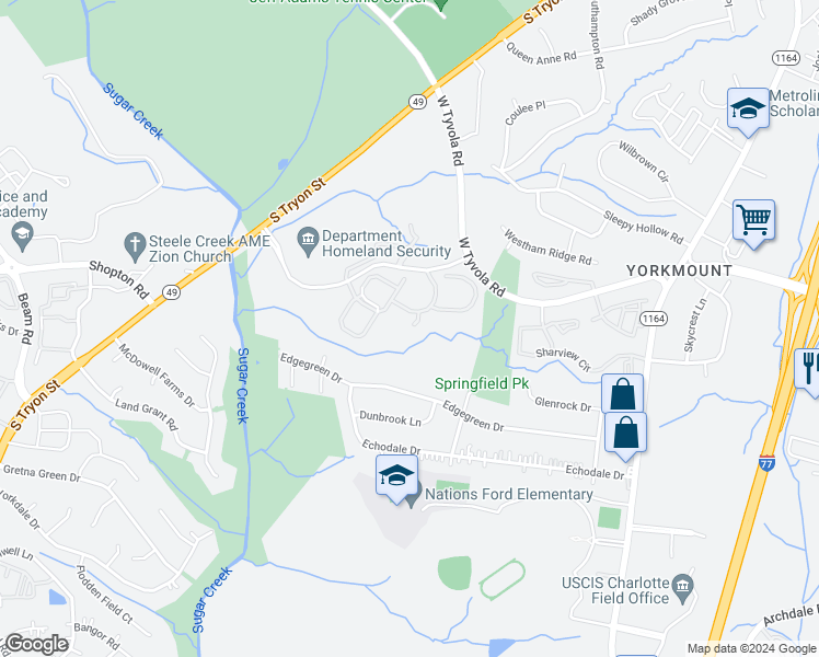 map of restaurants, bars, coffee shops, grocery stores, and more near 522 Cameron Walk Court in Charlotte
