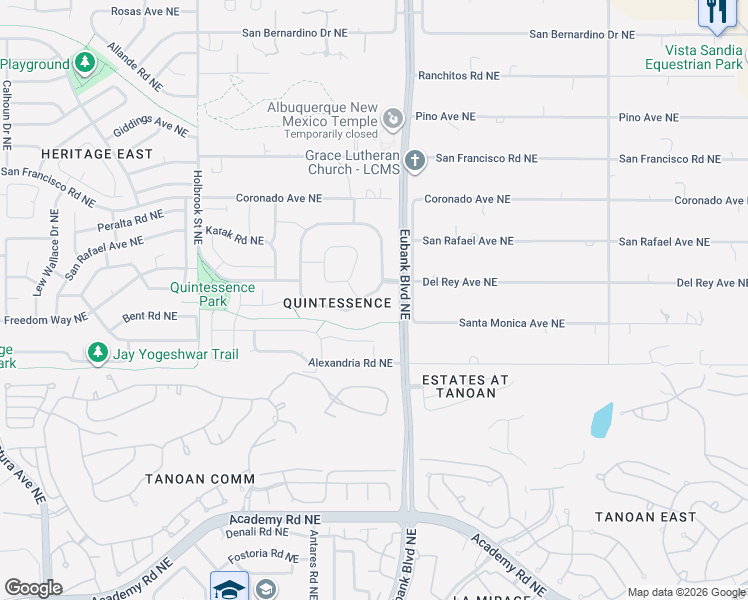 map of restaurants, bars, coffee shops, grocery stores, and more near 11220 Jordan Avenue Northeast in Albuquerque