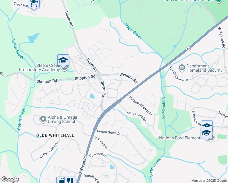 map of restaurants, bars, coffee shops, grocery stores, and more near in Charlotte