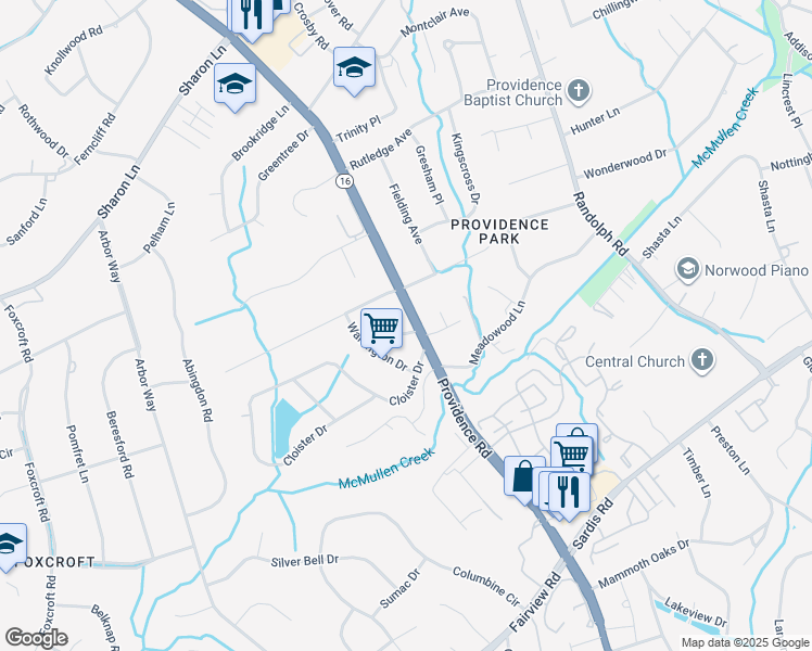map of restaurants, bars, coffee shops, grocery stores, and more near 635 Edgemont Road in Charlotte
