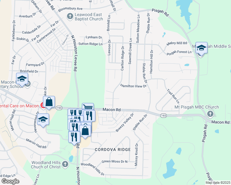 map of restaurants, bars, coffee shops, grocery stores, and more near 1348 Carlton Ridge Drive in Shelby County