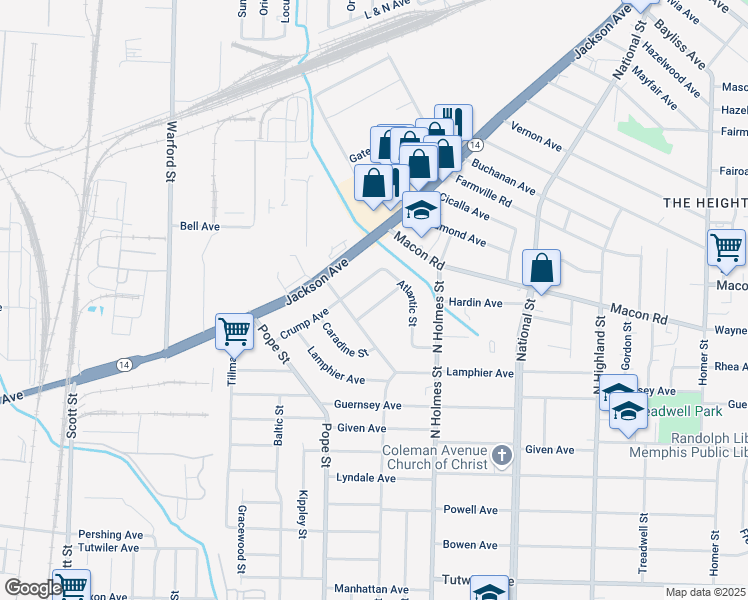 map of restaurants, bars, coffee shops, grocery stores, and more near 3208 Hardin Avenue in Memphis
