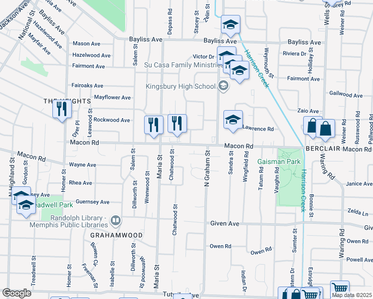 map of restaurants, bars, coffee shops, grocery stores, and more near 3935 Pleasant Cove in Memphis