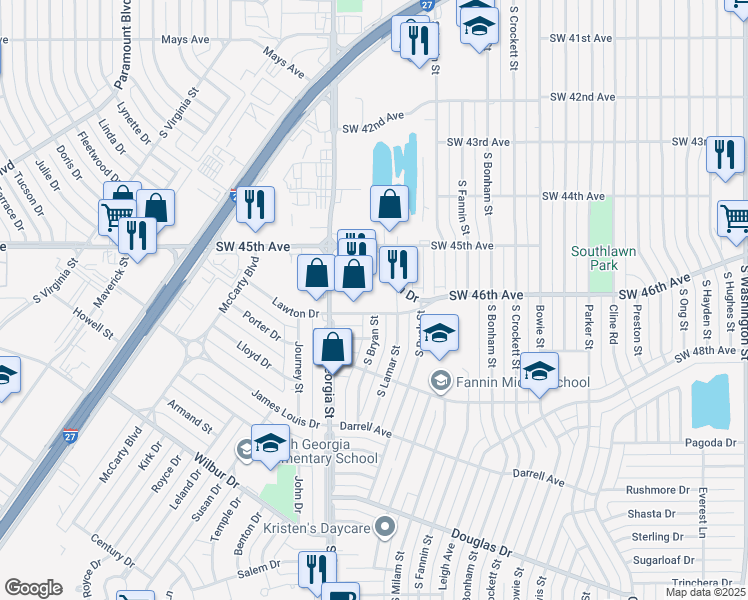 map of restaurants, bars, coffee shops, grocery stores, and more near 4515 South Georgia Street in Amarillo