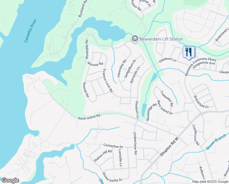 map of restaurants, bars, coffee shops, grocery stores, and more near 10503 Hawick Court in Charlotte