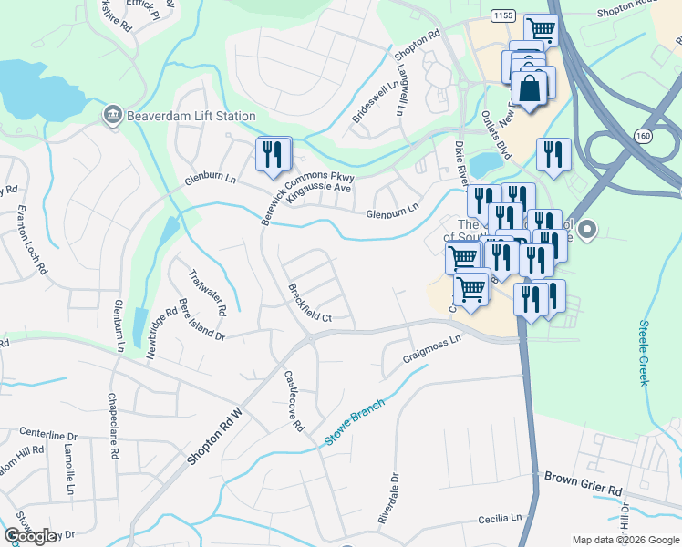 map of restaurants, bars, coffee shops, grocery stores, and more near 5808 KirkWynd Commons Drive in Charlotte