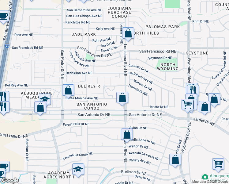 map of restaurants, bars, coffee shops, grocery stores, and more near 6900 San Vicente Avenue Northeast in Albuquerque