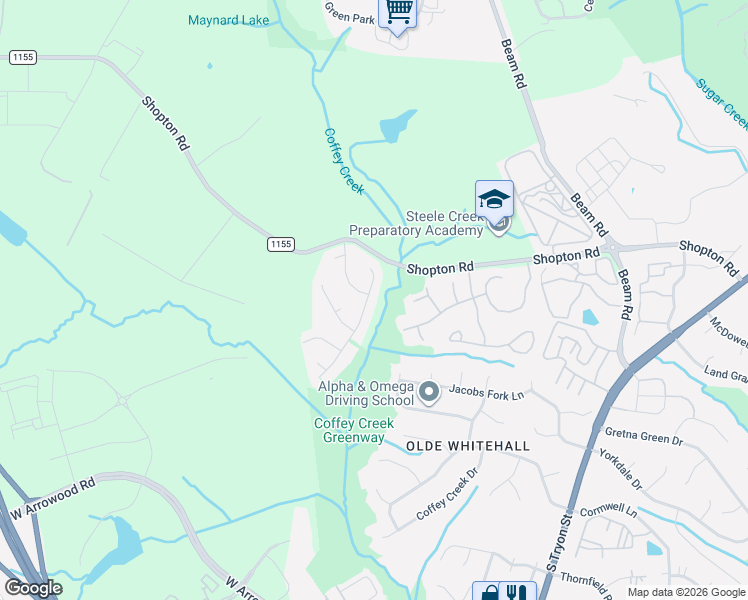 map of restaurants, bars, coffee shops, grocery stores, and more near 2626 Mason Mill Place in Charlotte