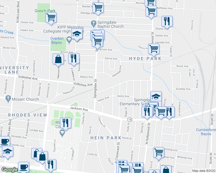 map of restaurants, bars, coffee shops, grocery stores, and more near 2263 Vollintine Avenue in Memphis