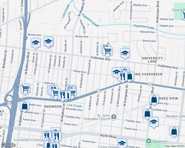 map of restaurants, bars, coffee shops, grocery stores, and more near 836 Stonewall Street in Memphis