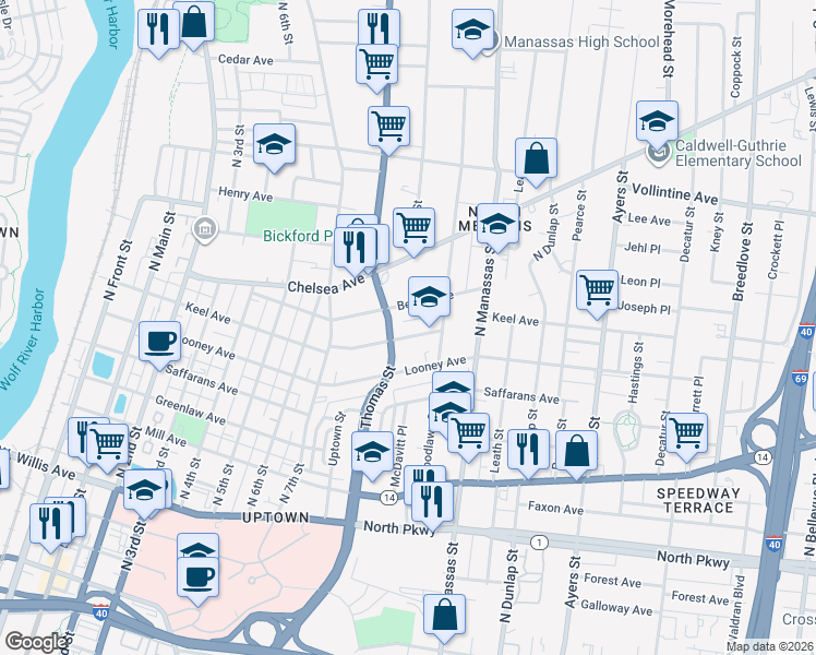 map of restaurants, bars, coffee shops, grocery stores, and more near 675 Keel Avenue in Memphis