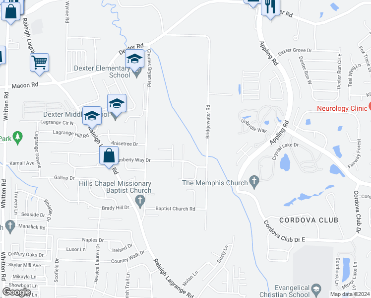 map of restaurants, bars, coffee shops, grocery stores, and more near 1342 Chatman Cove in Shelby County