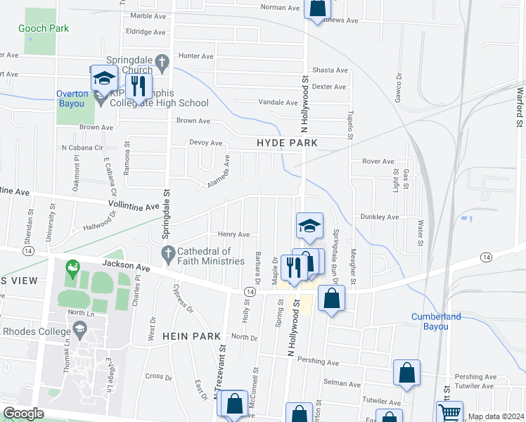 map of restaurants, bars, coffee shops, grocery stores, and more near 956 Barbara Drive in Memphis