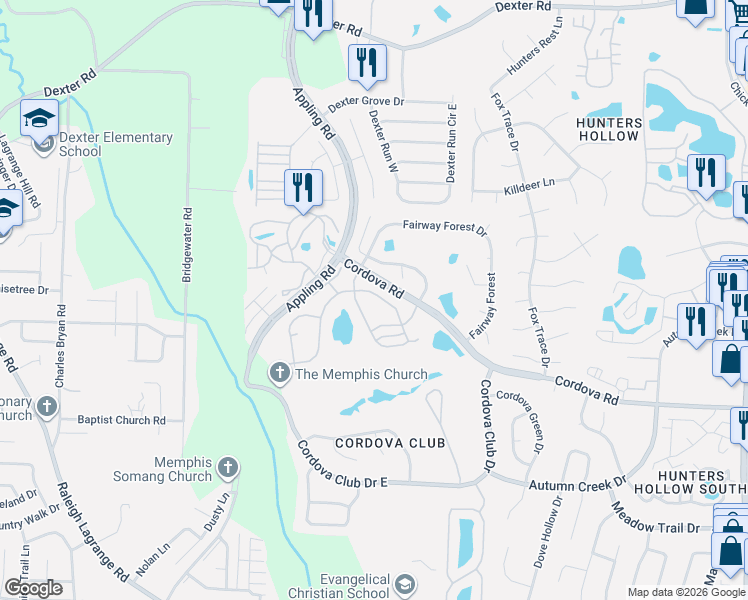 map of restaurants, bars, coffee shops, grocery stores, and more near 7553 Crystal Lake Drive in Shelby County