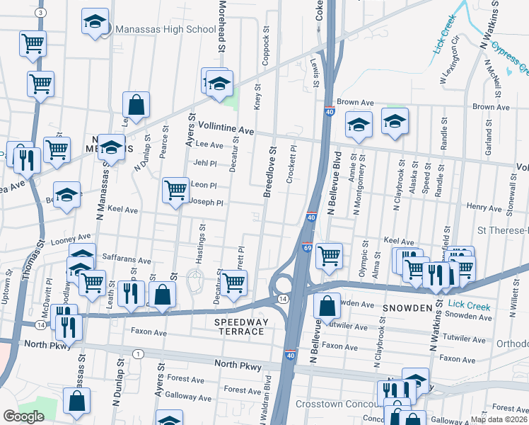 map of restaurants, bars, coffee shops, grocery stores, and more near 815 Breedlove Street in Memphis