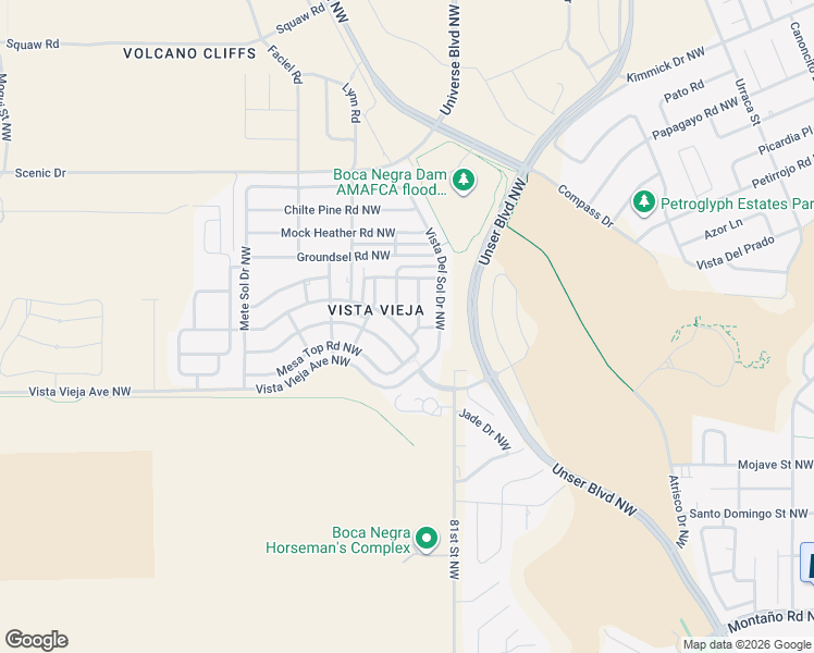 map of restaurants, bars, coffee shops, grocery stores, and more near 8304 Hawk Eye Road Northwest in Albuquerque