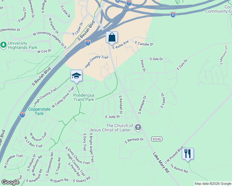 map of restaurants, bars, coffee shops, grocery stores, and more near 3973 South Kendall Street in Flagstaff
